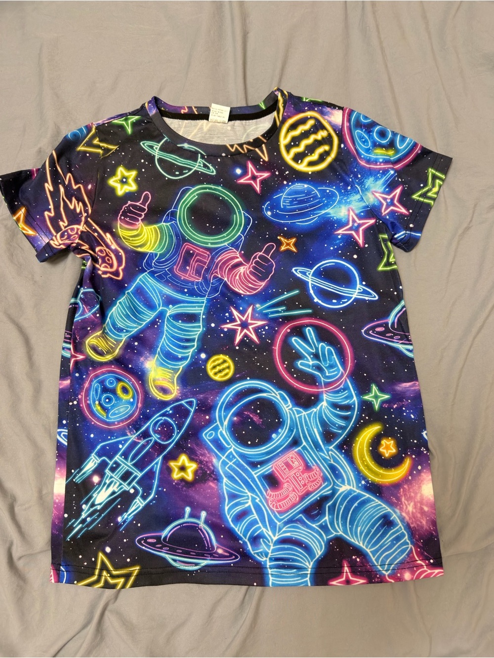 Kids Neon Space Astronaut Graphic Tee - Black